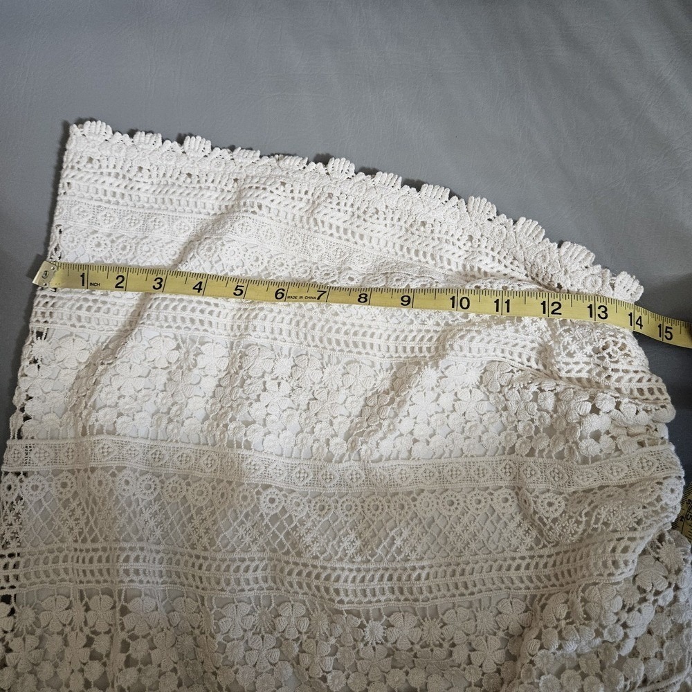 Just Bee Queen Ivory Crochet Lace 2-Piece Set Bandeau Top & Fringed Maxi Skirt M - Picture 7 of 14